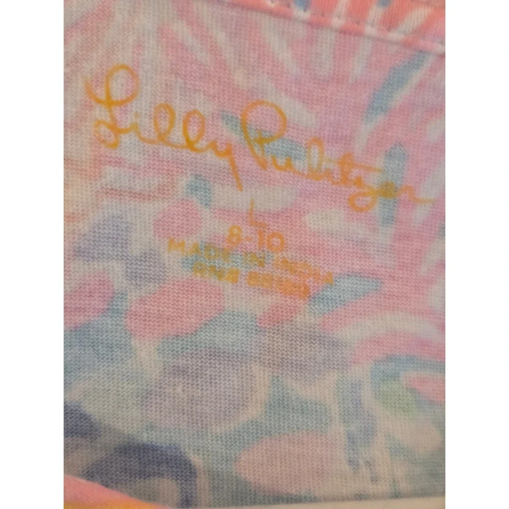 Lilly Pulitzer Girls Tiered Dress Pink Blue Coastal Print Cotton Size L 8-10